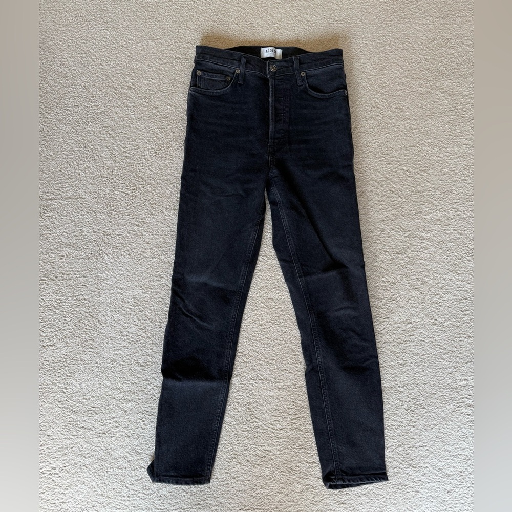 Agolde Nico High Rise Straight Jeans Size 26 Black Faded Wash